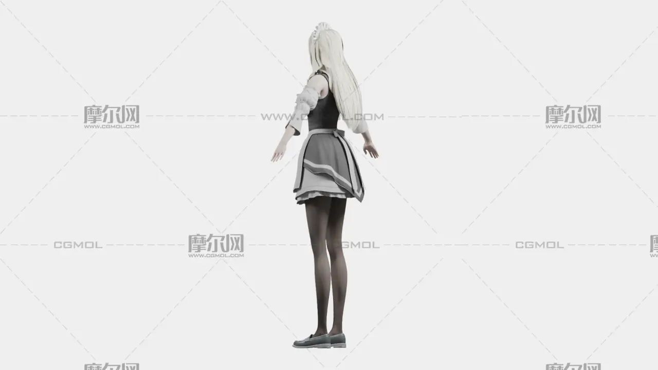 白发精灵女仆 女性角色 带骨骼绑定