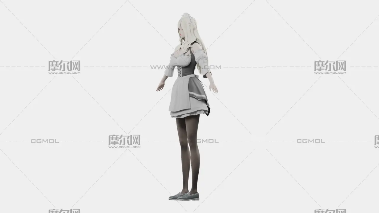白发精灵女仆 女性角色 带骨骼绑定