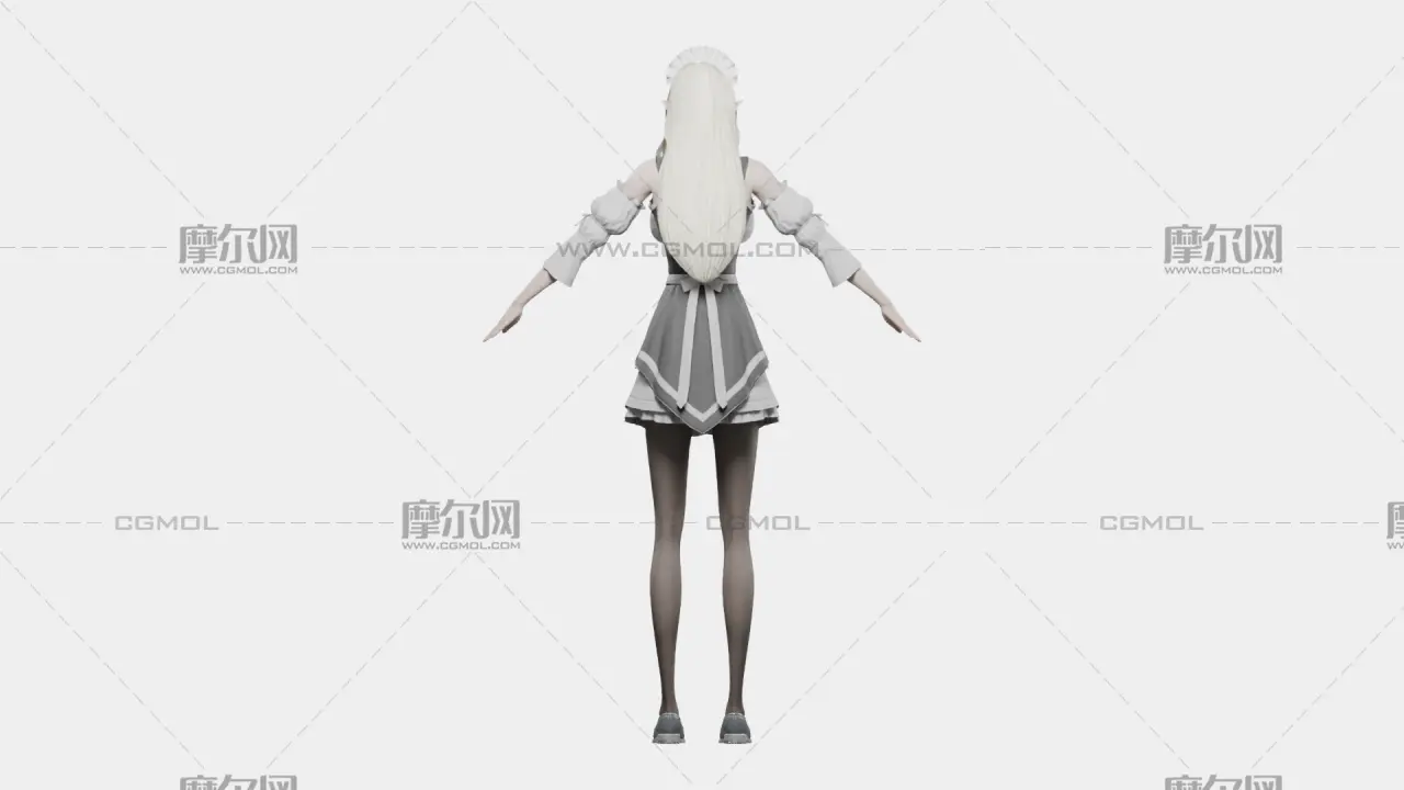 白发精灵女仆 女性角色 带骨骼绑定
