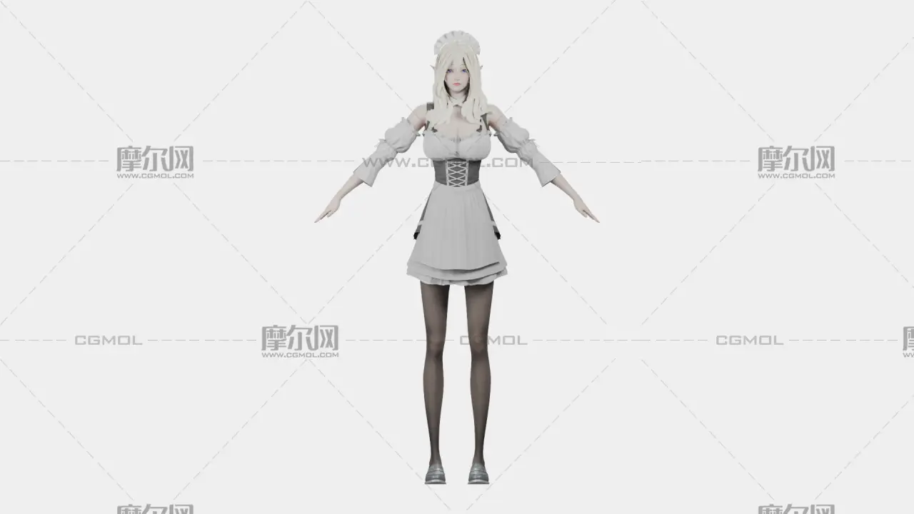 白发精灵女仆 女性角色 带骨骼绑定