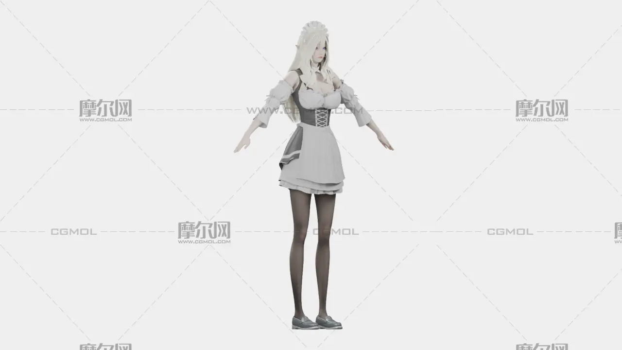 白发精灵女仆 女性角色 带骨骼绑定