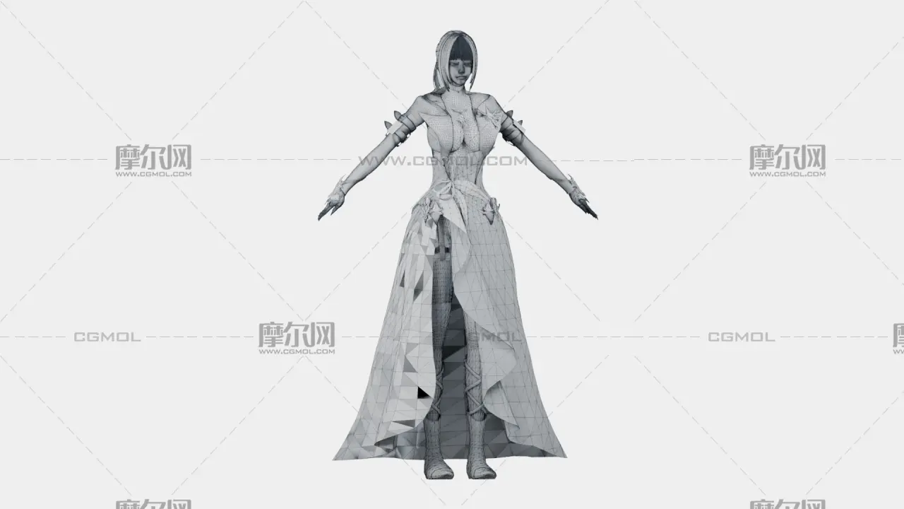 银发黑金幻想女性角色,带骨骼绑定,多格式