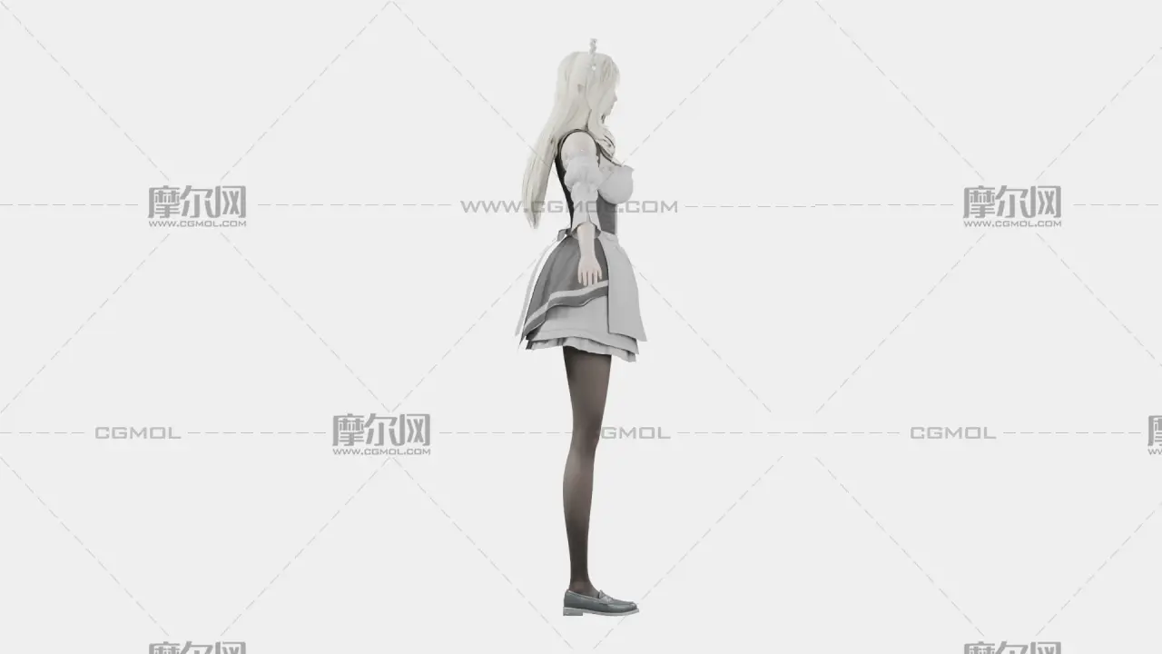 白发精灵女仆 女性角色 带骨骼绑定