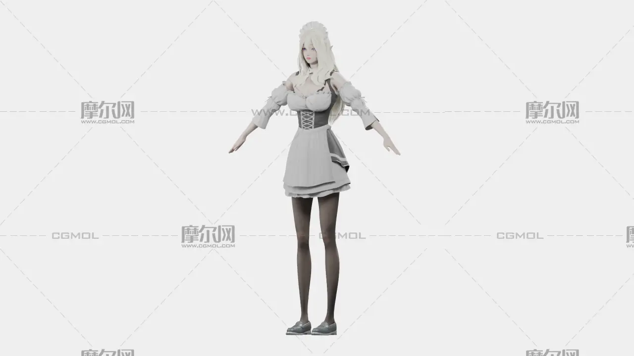 白发精灵女仆 女性角色 带骨骼绑定