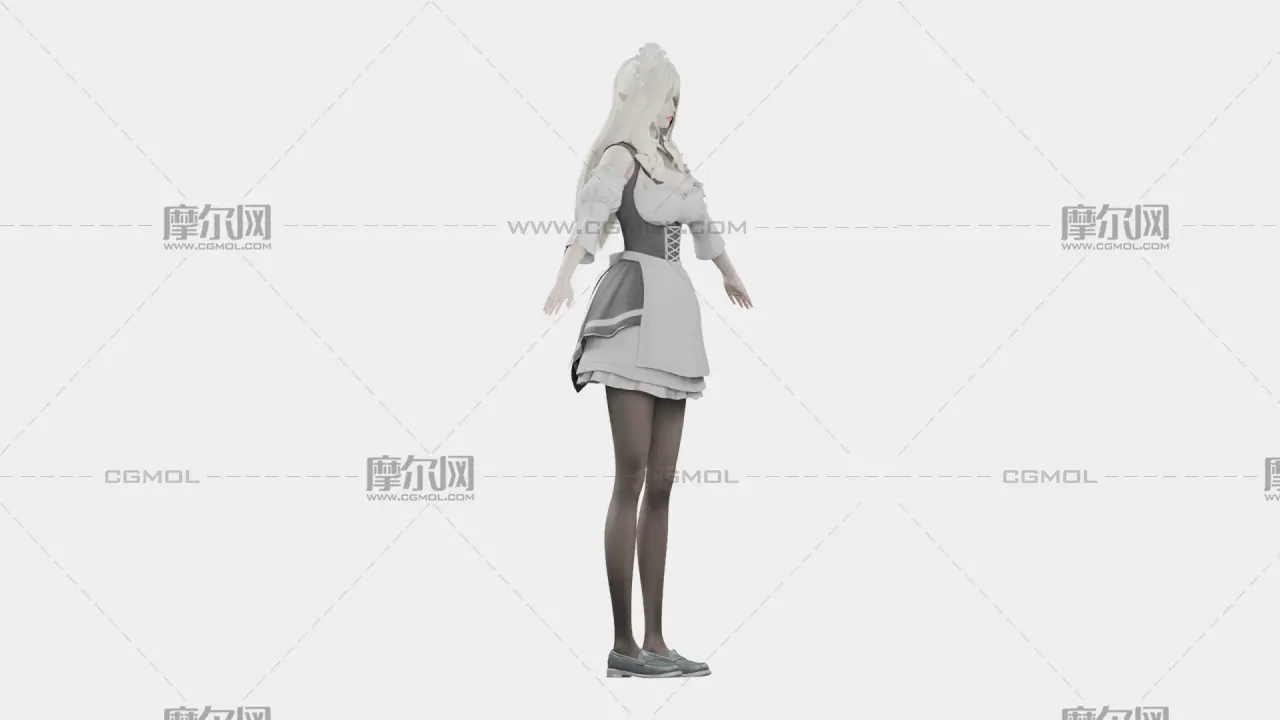 白发精灵女仆 女性角色 带骨骼绑定