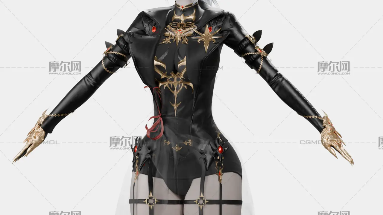 银发黑金幻想女性角色,带骨骼绑定,多格式