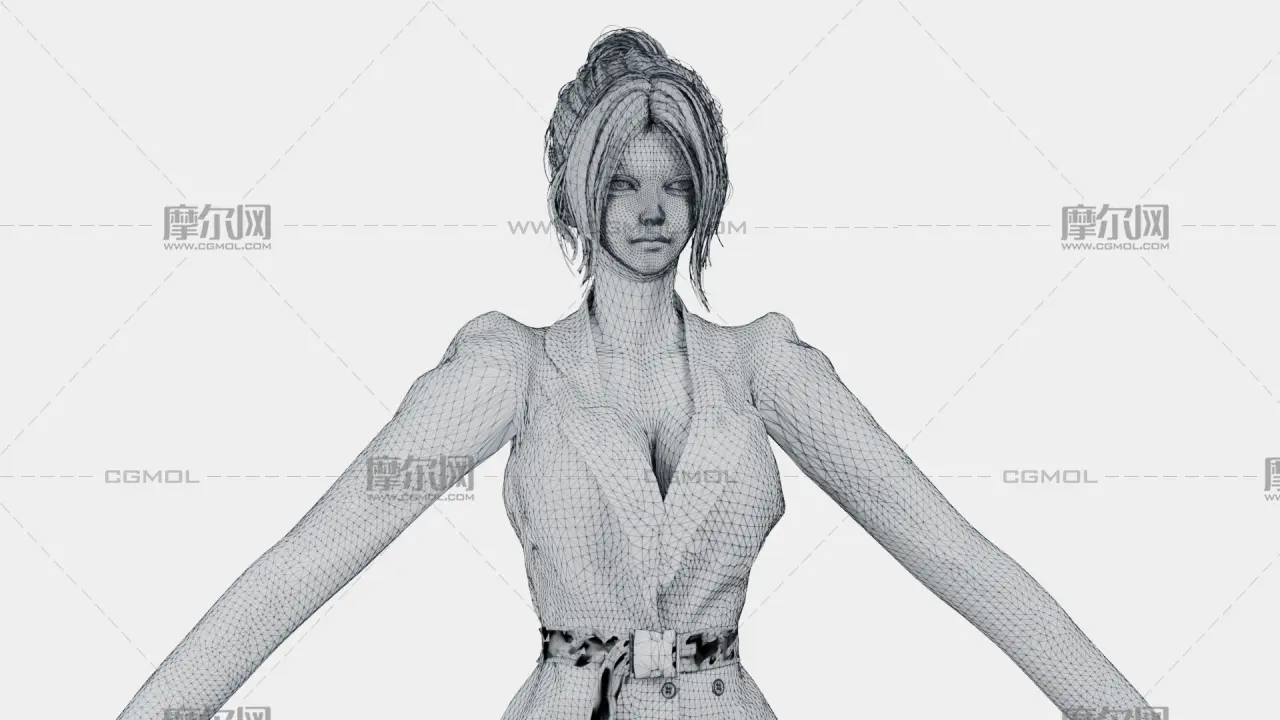 黑发格纹西装女性角色,带骨骼绑定,多格式