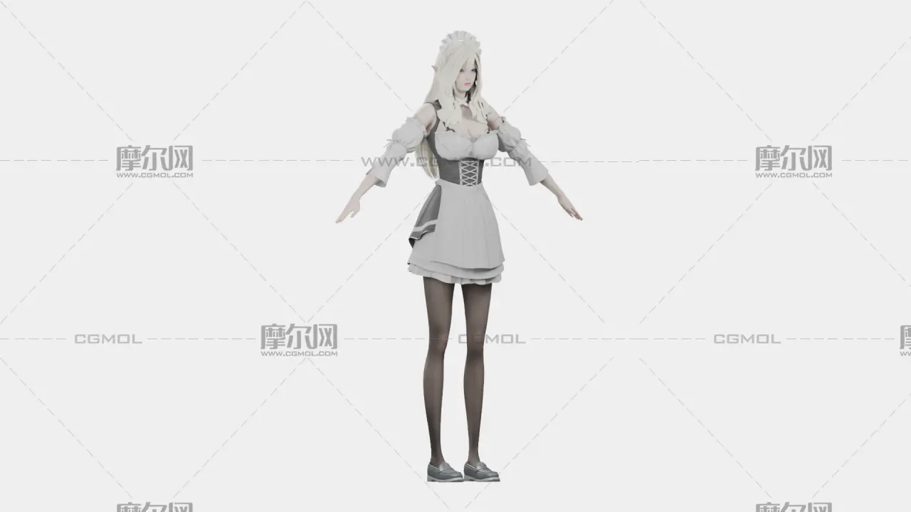 白发精灵女仆 女性角色 带骨骼绑定