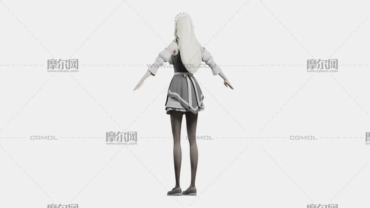 白发精灵女仆 女性角色 带骨骼绑定