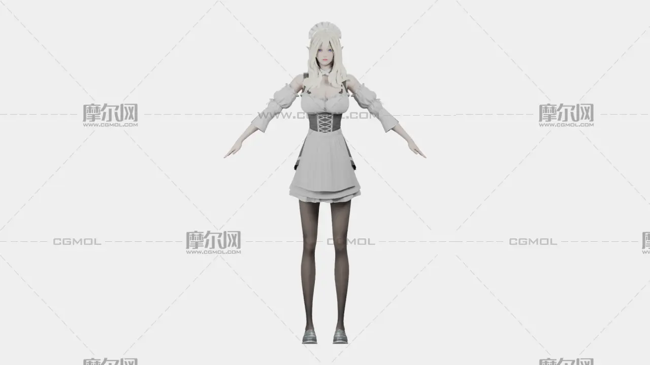 白发精灵女仆 女性角色 带骨骼绑定