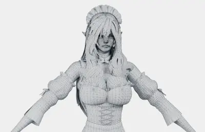 白发精灵女仆 女性角色 带骨骼绑定