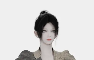黑发格纹西装女性角色,带骨骼绑定,多格式