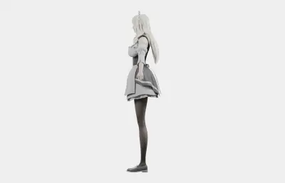 白发精灵女仆 女性角色 带骨骼绑定