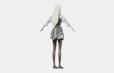 白发精灵女仆 女性角色 带骨骼绑定