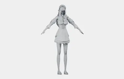 白发精灵女仆 女性角色 带骨骼绑定