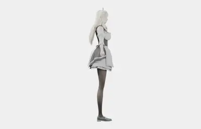 白发精灵女仆 女性角色 带骨骼绑定