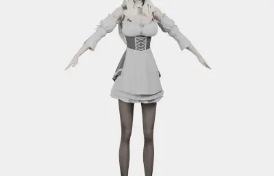 白发精灵女仆 女性角色 带骨骼绑定