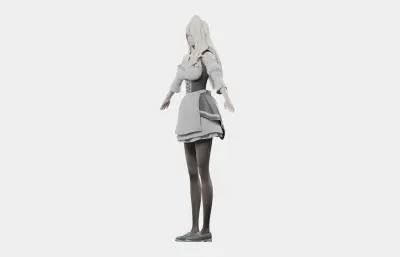 白发精灵女仆 女性角色 带骨骼绑定