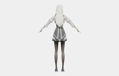 白发精灵女仆 女性角色 带骨骼绑定