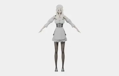白发精灵女仆 女性角色 带骨骼绑定
