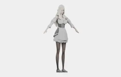 白发精灵女仆 女性角色 带骨骼绑定