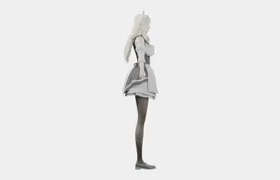 白发精灵女仆 女性角色 带骨骼绑定