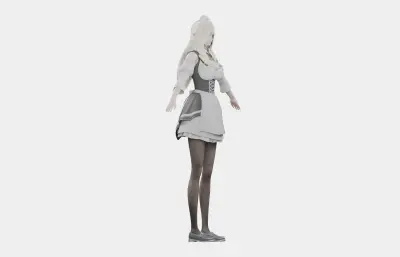 白发精灵女仆 女性角色 带骨骼绑定