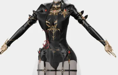 银发黑金幻想女性角色,带骨骼绑定,多格式