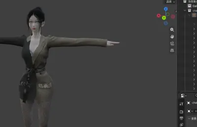 黑发格纹西装女性角色,带骨骼绑定,多格式