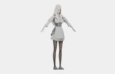 白发精灵女仆 女性角色 带骨骼绑定