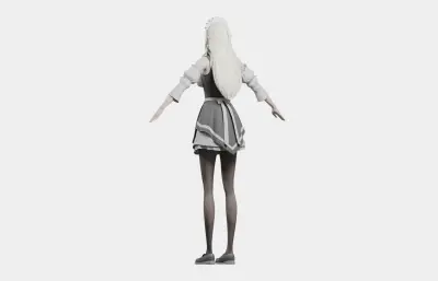 白发精灵女仆 女性角色 带骨骼绑定