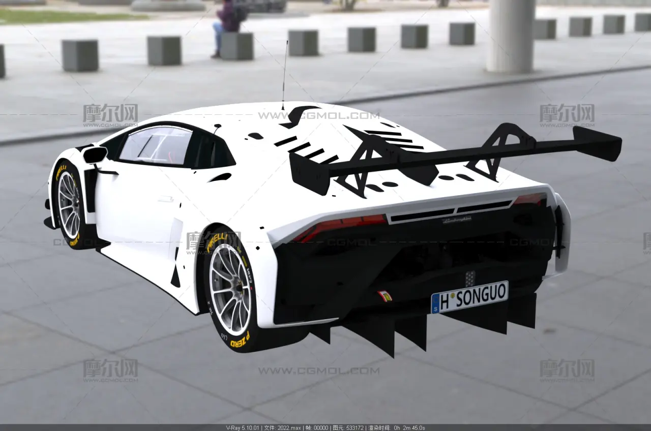 兰博基尼Huracan GT3场地赛车,白色碳纤维赛道跑车