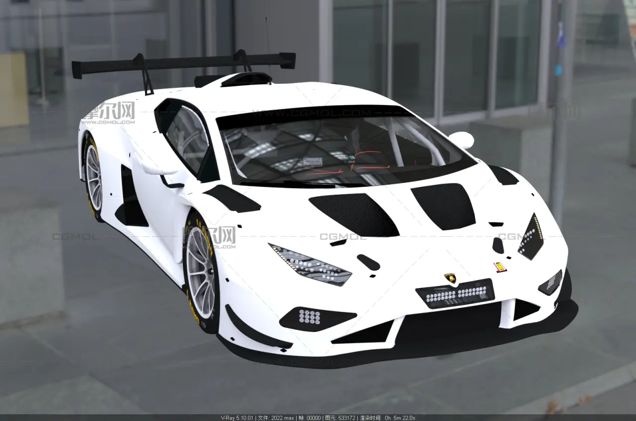兰博基尼Huracan GT3场地赛车,白色碳纤维赛道跑车