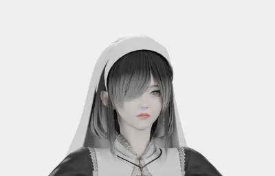 黑发黑白哥特女性角色,带骨骼绑定
