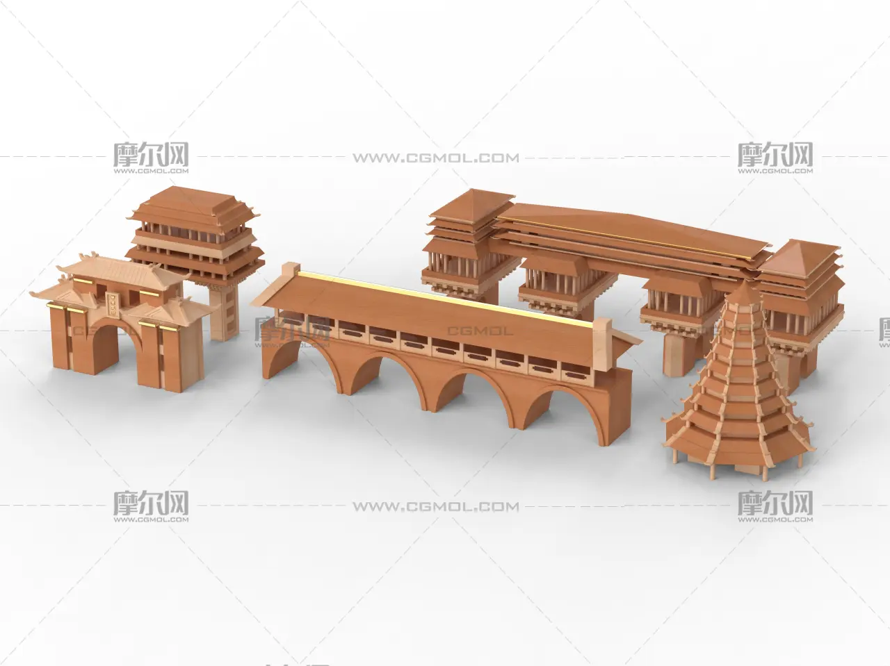 古代中国风建筑,中国风宝塔/风雨桥/城楼/碉堡