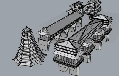 古代中国风建筑,中国风宝塔/风雨桥/城楼/碉堡