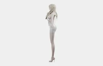 金发白裙女性角色,带骨骼绑定