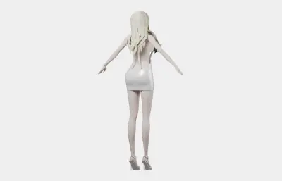 金发白裙女性角色,带骨骼绑定