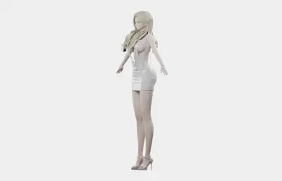 金发白裙女性角色,带骨骼绑定