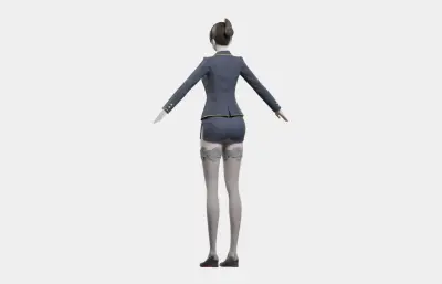 黑发藏蓝制服女性角色,带骨骼绑定