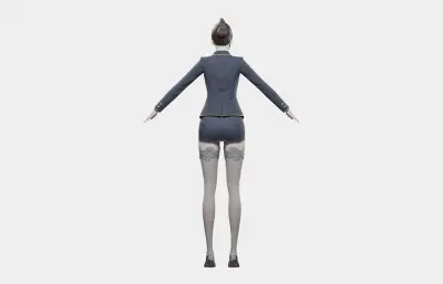 黑发藏蓝制服女性角色,带骨骼绑定