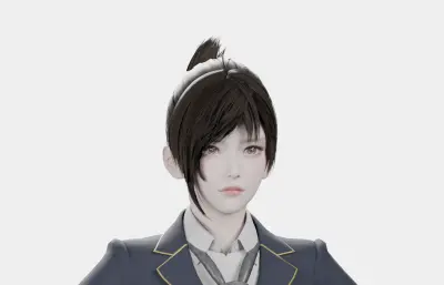 黑发藏蓝制服女性角色,带骨骼绑定