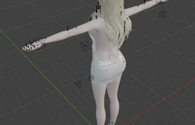 金发白裙女性角色,带骨骼绑定