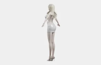 金发白裙女性角色,带骨骼绑定