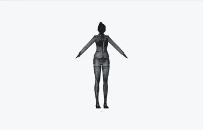 黑发藏蓝制服女性角色,带骨骼绑定