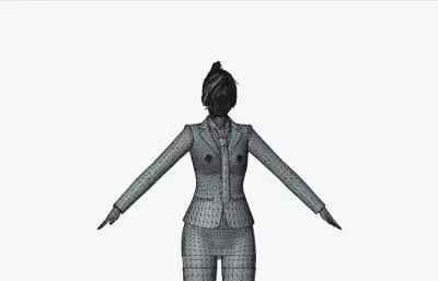 黑发藏蓝制服女性角色,带骨骼绑定