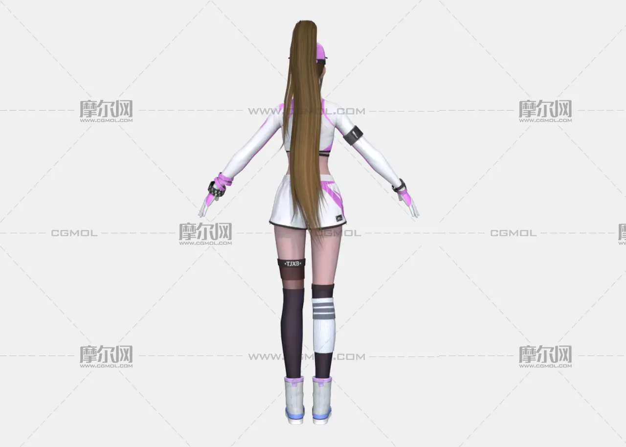 现代运动少女 高马尾潮酷休闲装 白紫撞色运动装女孩