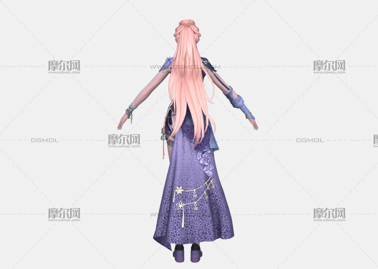 古风异域美女女侠 粉发古装紫纱礼服 国风御姐
