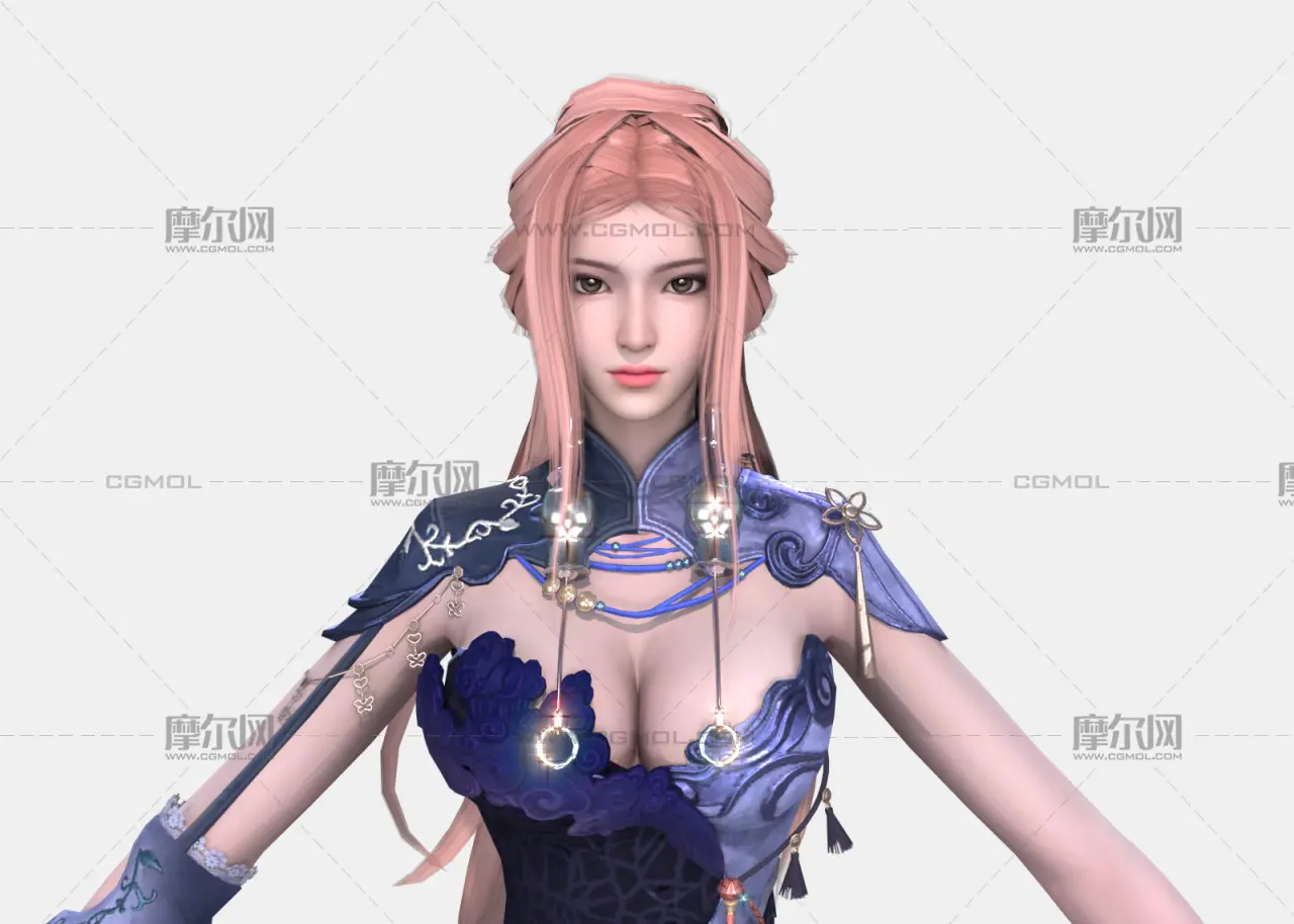 古风异域美女女侠 粉发古装紫纱礼服 国风御姐