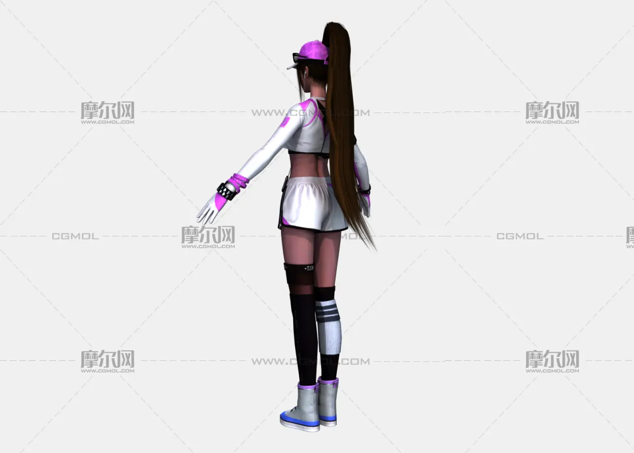 现代运动少女 高马尾潮酷休闲装 白紫撞色运动装女孩